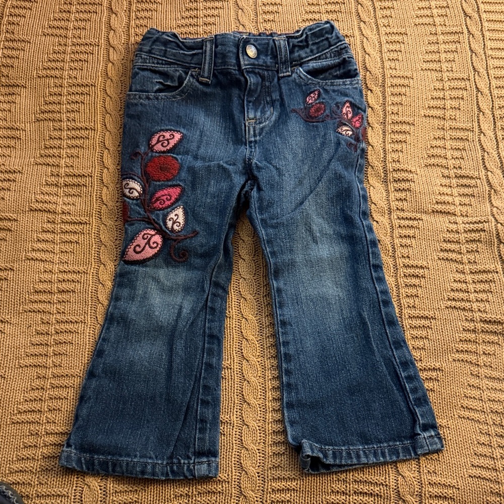 Old Navy Blue Jeans with Pink and Red Embroidery